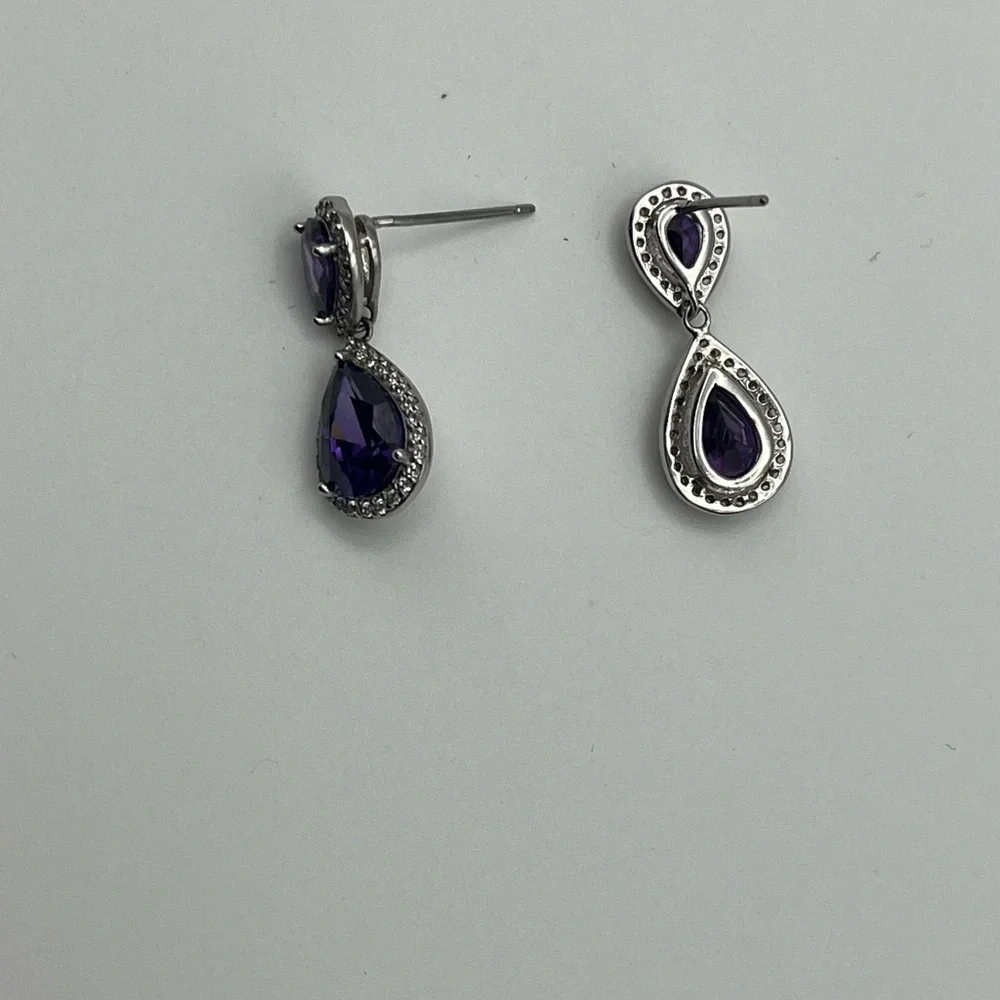 Elegant Purple Drop Earrings with Sparkling Halo Accents